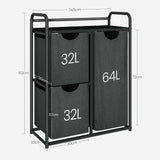 Wasmand met 3 Vakken en 1 Legplank – Wasmand op Wielen – 128 L Capaciteit – Grijs – 74,5x33x102 cm