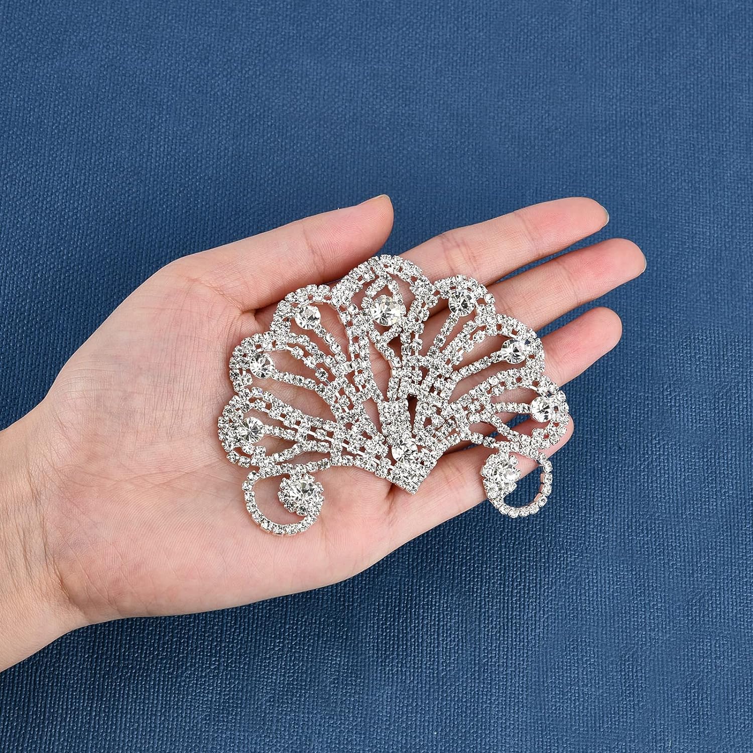 Elegante Zilveren Pauwenstaart Strass Appliques - Kristallen Strass Patches voor Bruidsjurken, Hoofddeksels en Schoenen - DIY Naai-Accessoires