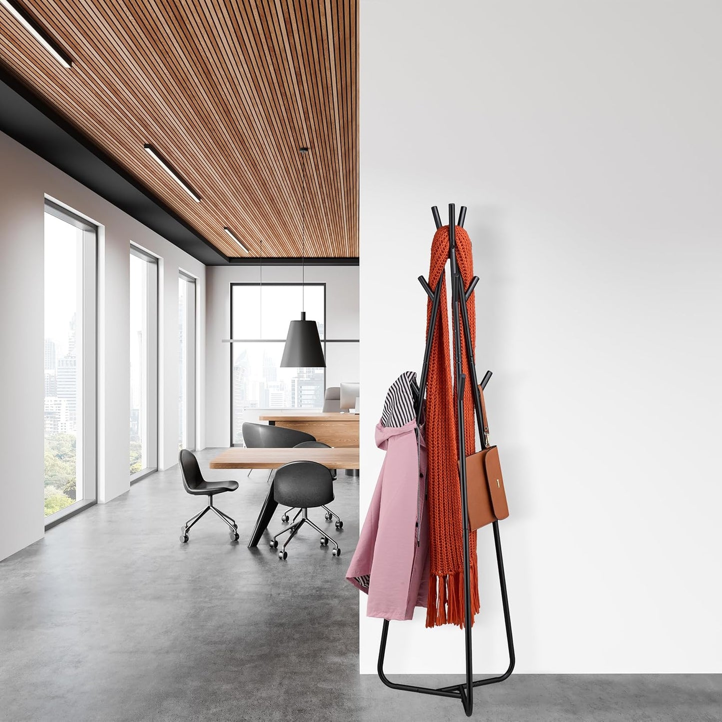 Relaxdays kapstok staand – metalen kledingrek met 9 haken – zwarte kapstok met driehoekig design – vrijstaande garderobestandaard – 157 x 40 x 48 cm – kledingstandaard voor hal, kantoor of entree – stevig ijzeren kapstokrek