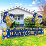 Complete 65ste Verjaardagsdecoratie - Marineblauw, Goud & Confetti Thema - 18 Latex Ballonnen & Duurzame Polyester Banner 250x45cm - Geschikt voor Alle Feesten