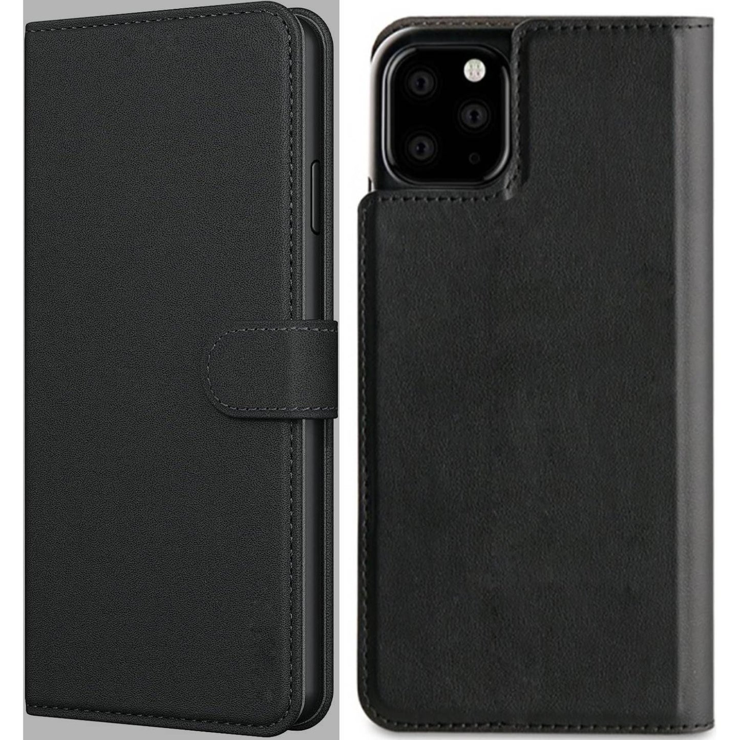 iPhone 11 Flip Hoesje – PU Leren Boekhoesje – Magnetische Sluiting – Wallet Case met Kaarthouder – Telefoonstandaard – Luxe Mat Zwart