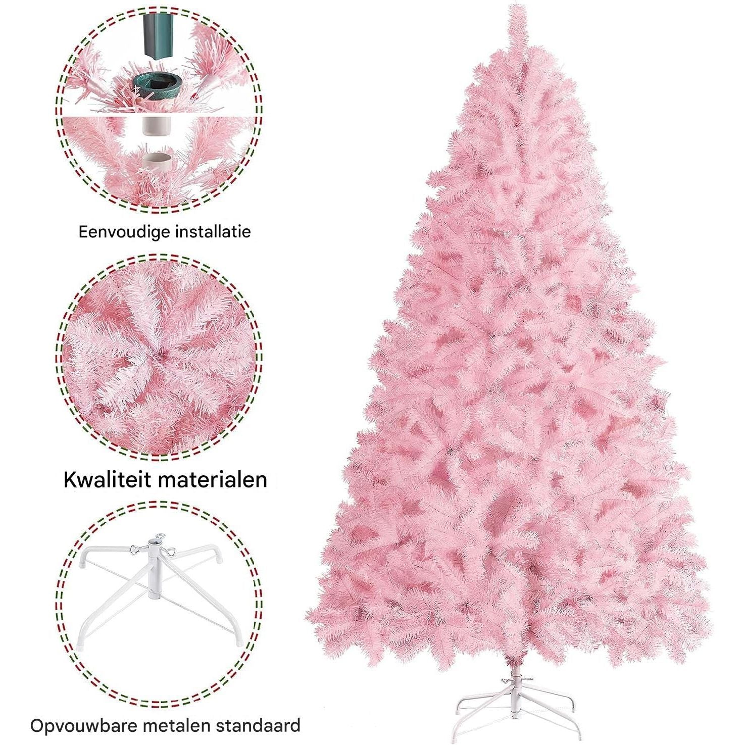 Roze Kunstkerstboom – Indoor & Outdoor Kerstdecoratie – 90cm / 180cm – Inklapbare Standaard – Seizoensgebonden Feestdecoratie