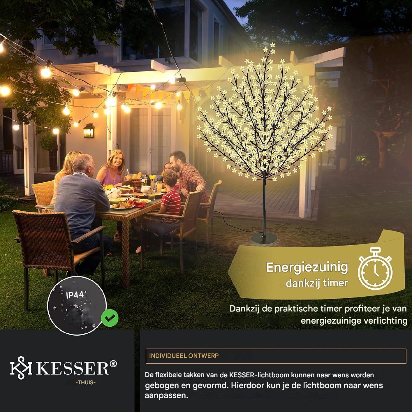 KESSER LED Kersenbloesem Boom – Met Afstandsbediening – Lichtboom voor Binnen & Buiten – IP44 Spatwaterdicht – 180 / 220 CM Hoog – Warm Wit