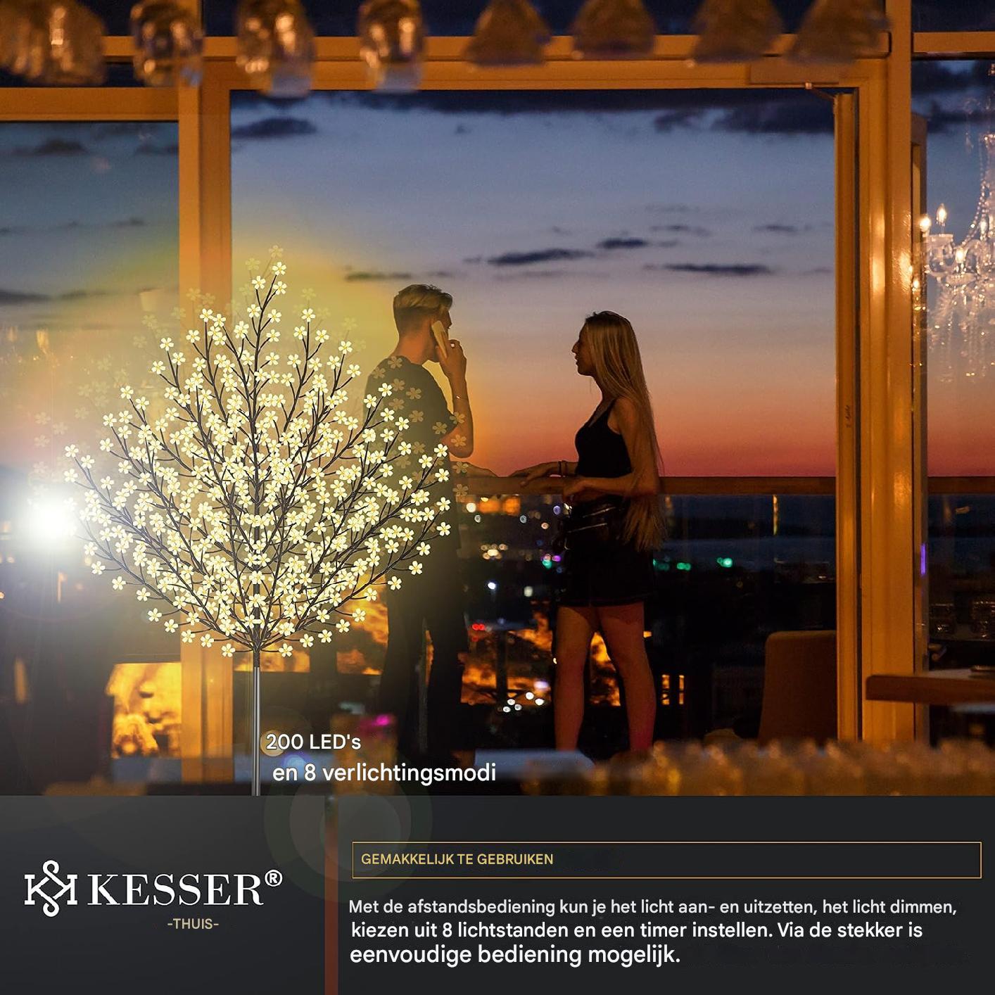 KESSER LED Kersenbloesem Boom – Met Afstandsbediening – Lichtboom voor Binnen & Buiten – IP44 Spatwaterdicht – 180 / 220 CM Hoog – Warm Wit