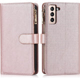 Portemonnee Hoes voor Samsung Galaxy A14 5G met [9 Kaartsleuven], Verwijderbare Verstelbare Crossbody Ketting Halsband Schouderriem Ritssluiting Magnetisch Lederen Hoesje voor Samsung Galaxy A14 5G, 6.2 inch Roségoud