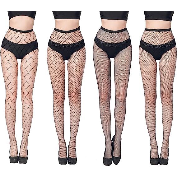 4 Delig - Sierlijke High Waist Fishnet Panty's - Verleidelijk en Comfortabel - Set van 4 paar - Zwart