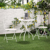 3 Delig Tuinset - Mozaïek Tuintafel met 2 Inklapbare Tuinstoelen - Weerbestendig Balkonset - Bistrotuinset van Metaal en Keramiek - Klapstoelen en Ronde Tuin Tafel voor Buitengebruik - Terrasmeubels in Witte Stijl