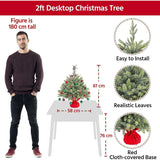 Yaheetech Mini Kunstkerstboom - 61 cm Hoog - Tafelkertboom met Cementbasis in Rode Stoffen Zak - Compacte Onverlichte Kerstdecoratie - Groene PE Naalden - 1 Stuk