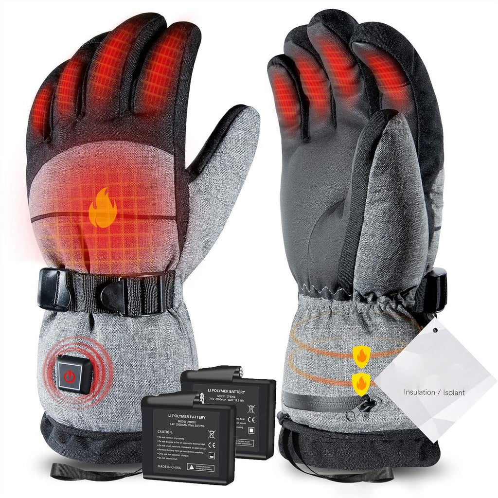 Verwarmde Ski-Handschoenen voor de Winter - Elektrische Handschoenen met Smart Tips - Waterdicht & Touchscreen Vriendelijk, Elektrisch Verwarmd voor Motorsport & Buitensporten in Koud Weer, Grijs/Zwart