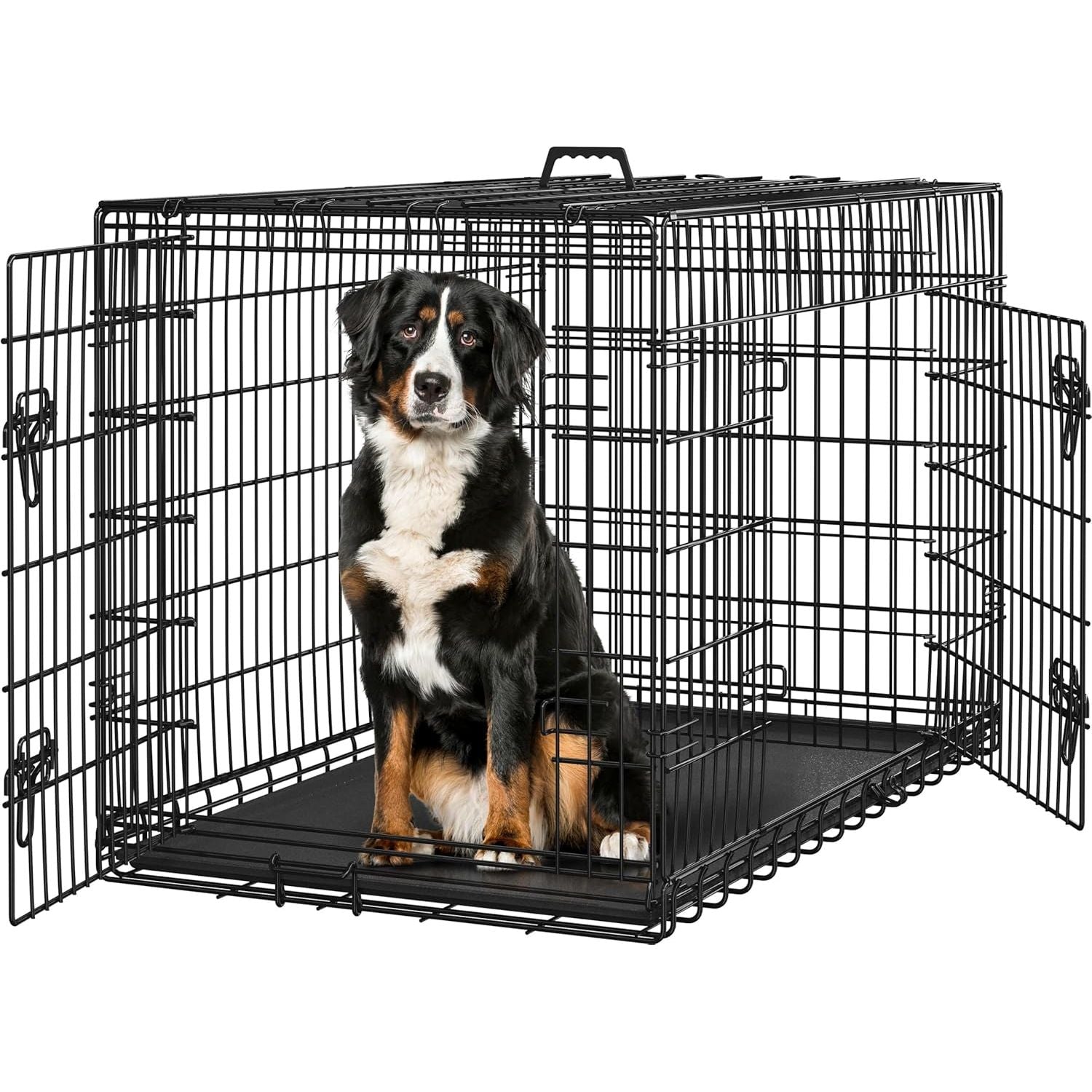 Yaheetech Inklapbare Hondenkooi - 107 x 60 x 66 cm - Hondenbox met 2 Deuren, Scheidingswand en Uittrekbare Bodemplaat - Draadkooi voor Middelgrote Honden - Geschikt voor Thuisgebruik en Reizen - Zwart