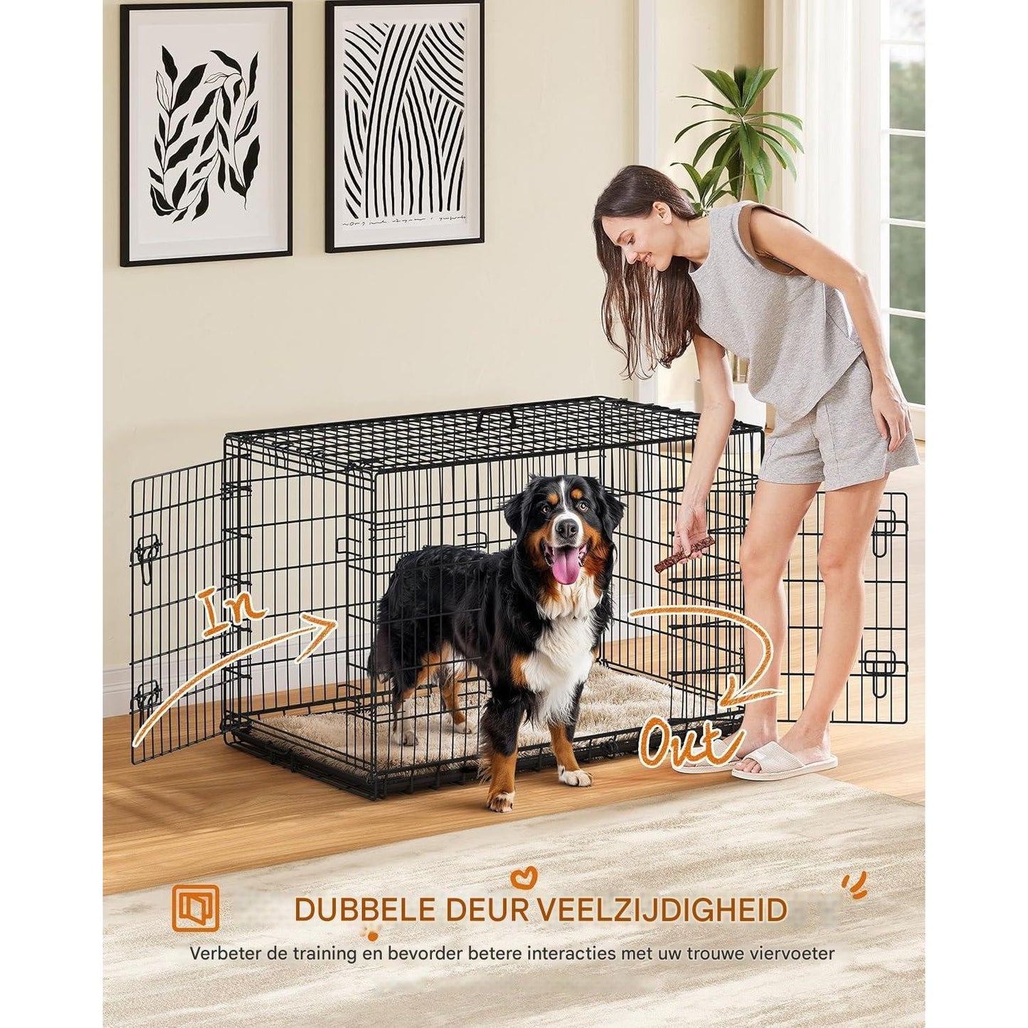 Yaheetech Inklapbare Hondenkooi - 107 x 60 x 66 cm - Hondenbox met 2 Deuren, Scheidingswand en Uittrekbare Bodemplaat - Draadkooi voor Middelgrote Honden - Geschikt voor Thuisgebruik en Reizen - Zwart