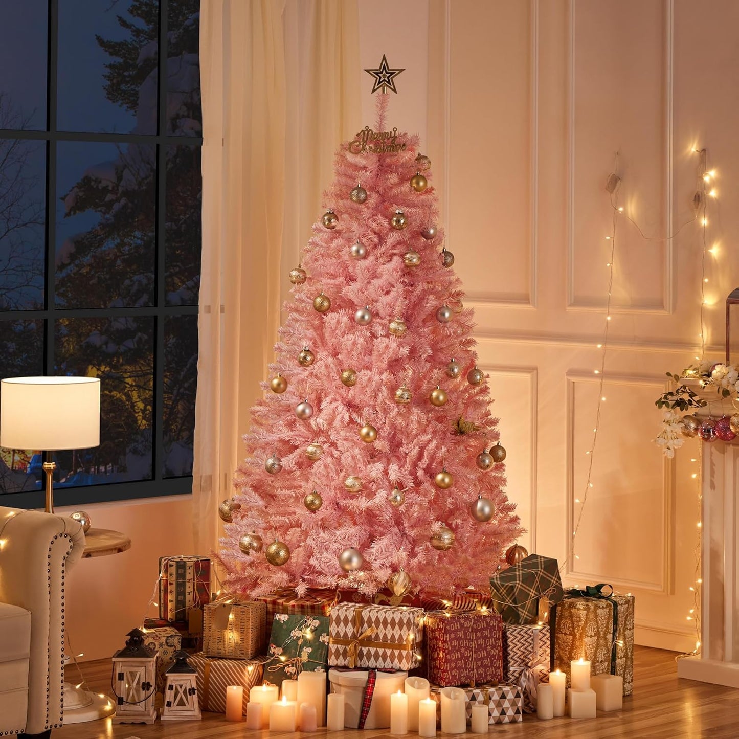 Roze Kunstkerstboom – Indoor & Outdoor Kerstdecoratie – 90cm / 180cm – Inklapbare Standaard – Seizoensgebonden Feestdecoratie