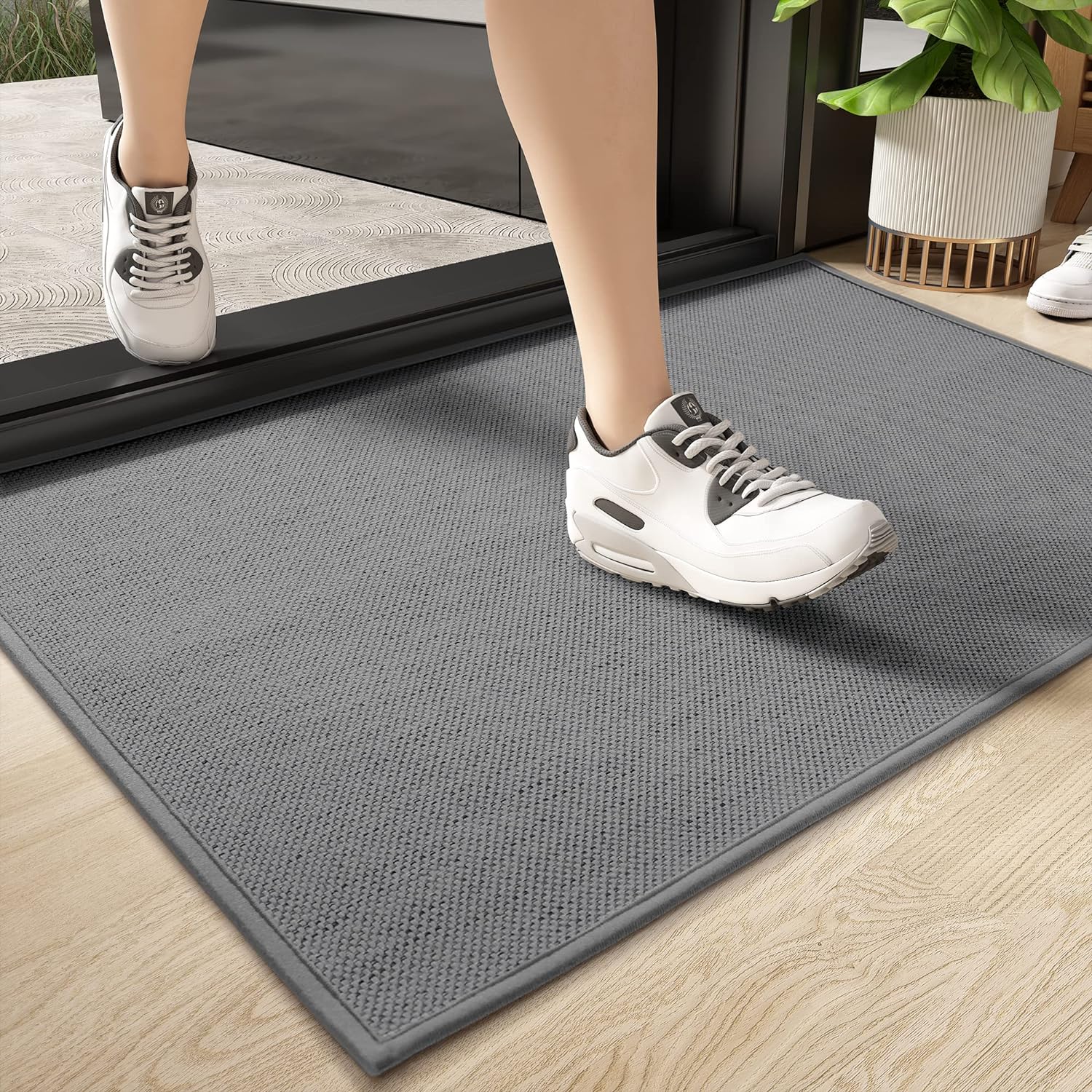25x43 cm Deurmat - Binnen-/buitenmat - Deurmat voor binnen voor entree - Antislip Wasbaar Laag Profiel Binnenmat - Entree Mat Entree Tapijt Deurmat Binnen Ingang - Licht Grijs