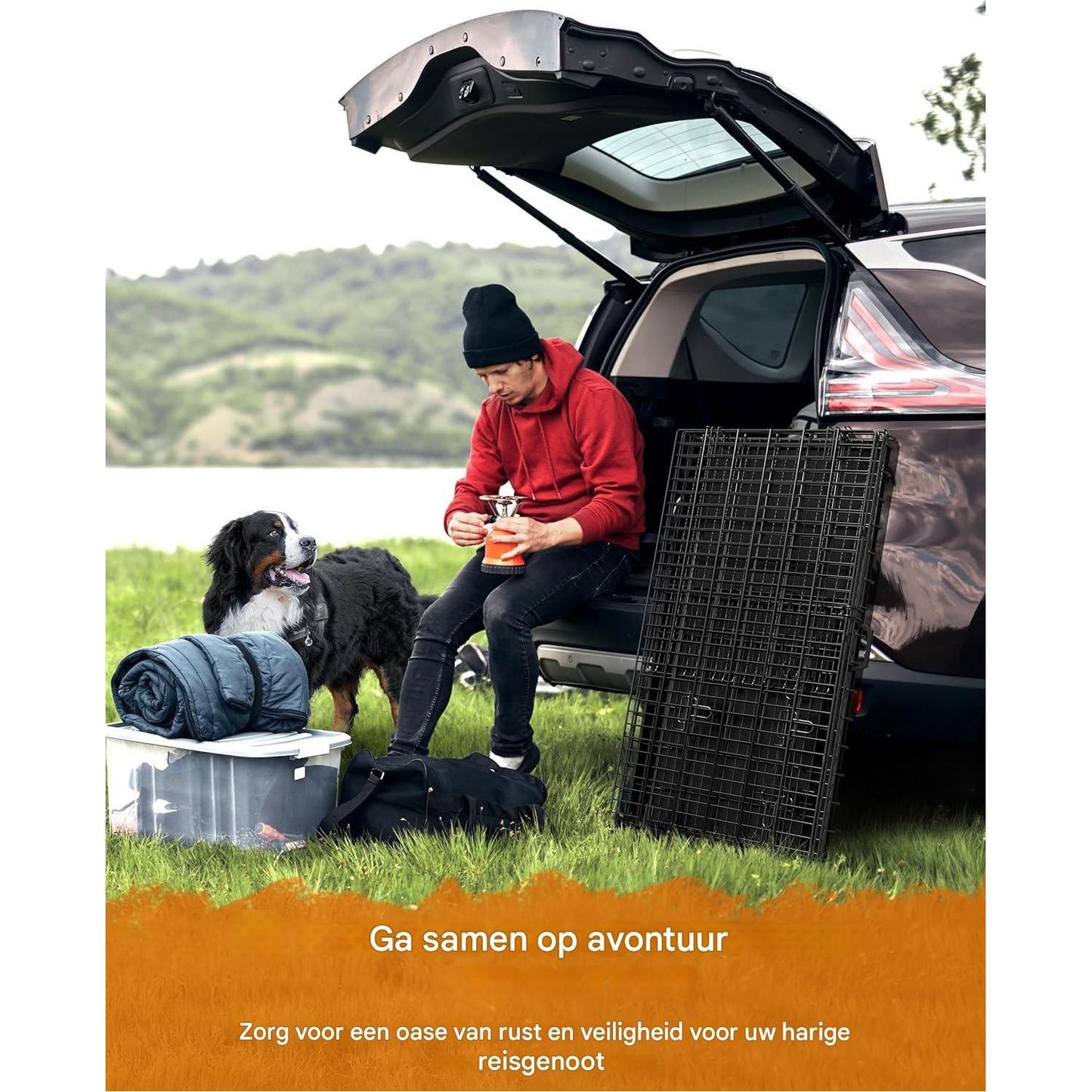Yaheetech Inklapbare Hondenkooi - 107 x 60 x 66 cm - Hondenbox met 2 Deuren, Scheidingswand en Uittrekbare Bodemplaat - Draadkooi voor Middelgrote Honden - Geschikt voor Thuisgebruik en Reizen - Zwart