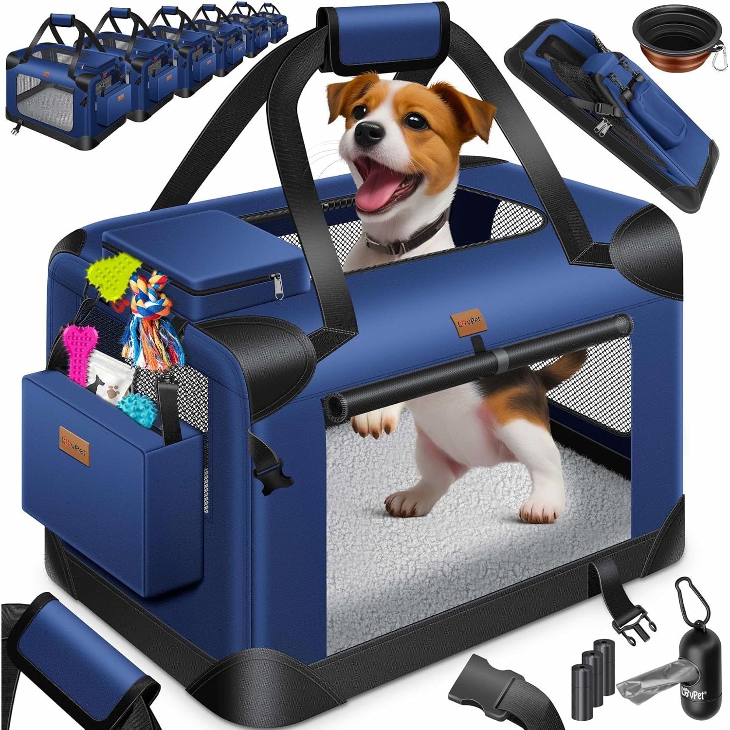 KESSER® Opvouwbare Hondenbox - Transportbox voor Huisdieren - 91,4 x 63,5 x 63,5 cm - Navy Blauw - Inclusief Handvatten en Wasbare Binnenvoering