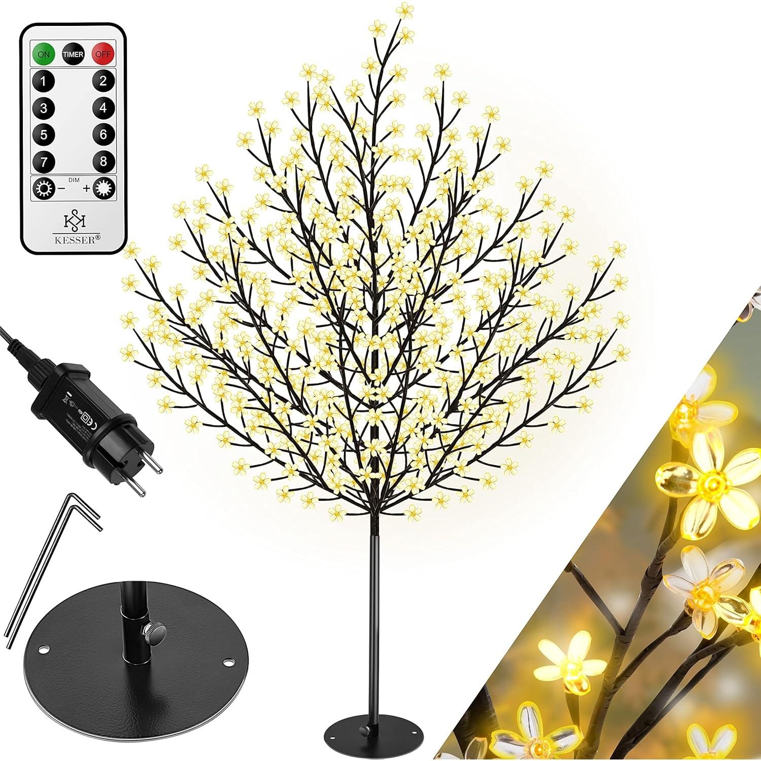 KESSER LED Kersenbloesem Boom – Met Afstandsbediening – Lichtboom voor Binnen & Buiten – IP44 Spatwaterdicht – 180 / 220 CM Hoog – Warm Wit