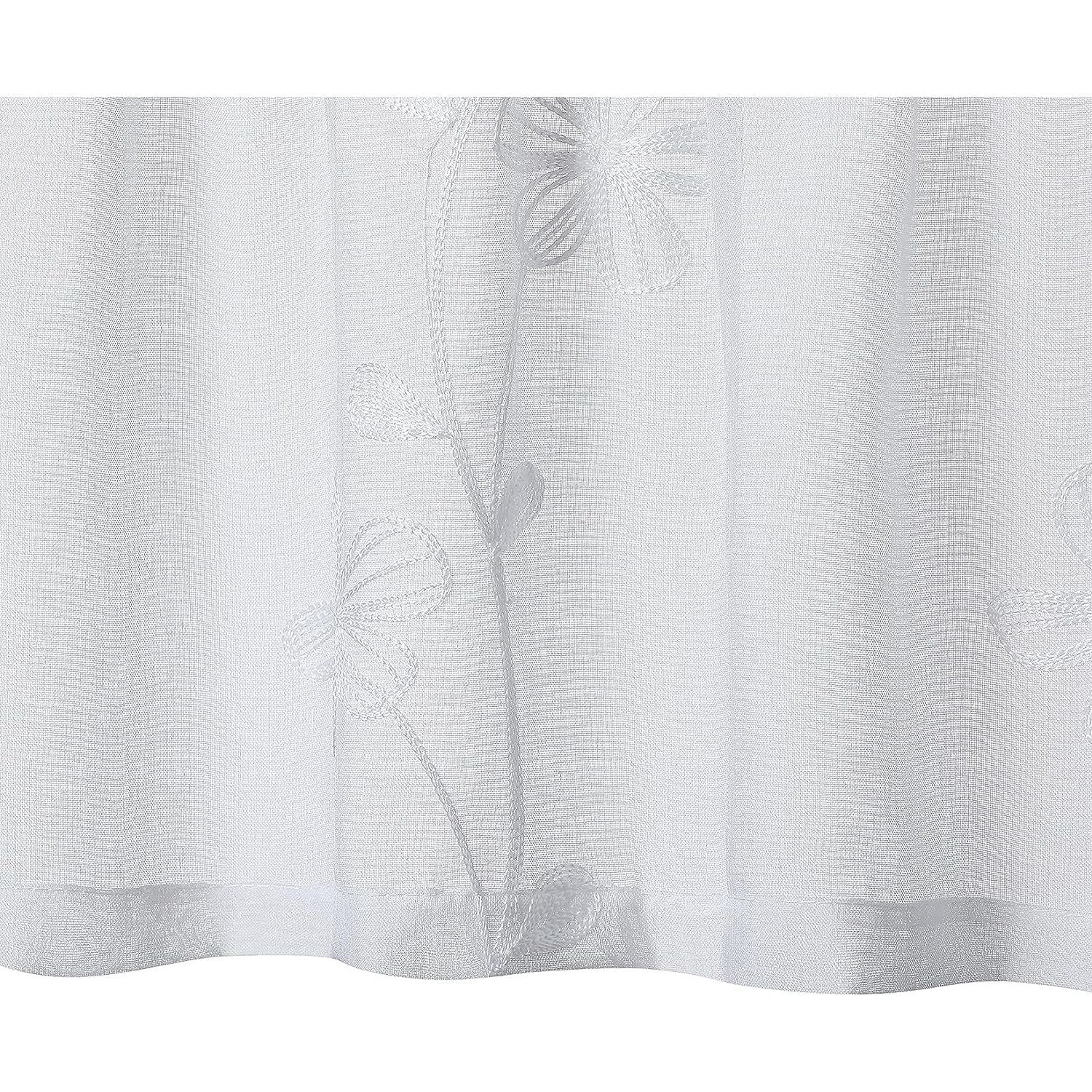 2-Pack Luxe Witte Valance - Semi-Transparante Raamdecoratie met Bloemenontwerp - Polyester Gordijn Voor Keuken & Badkamer - Stijlvolle Raamafwerking - Lichte & Elegante Raambekleding