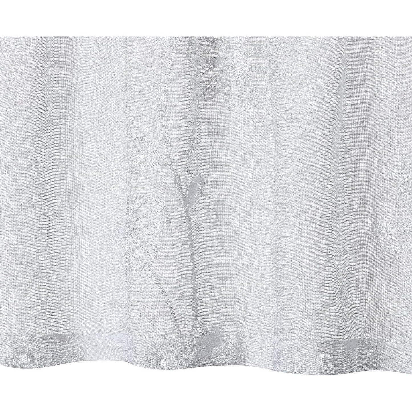 2-Pack Luxe Witte Valance - Semi-Transparante Raamdecoratie met Bloemenontwerp - Polyester Gordijn Voor Keuken & Badkamer - Stijlvolle Raamafwerking - Lichte & Elegante Raambekleding