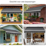 Klembare Uitvalscherm Met Handmatige Zwengel – Zonnescherm – Uv-Bescherming – Waterafstotend – Hellingshoek Verstelbaar Van 5 Tot 35 Graden – Aluminium Frame – Voor Terras, Balkon Of Veranda – Donkergrijs – 250 x 200 cm