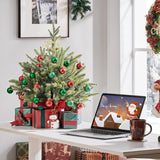 Yaheetech Mini Kunstkerstboom - 61 cm Hoog - Tafelkertboom met Cementbasis in Rode Stoffen Zak - Compacte Onverlichte Kerstdecoratie - Groene PE Naalden - 1 Stuk