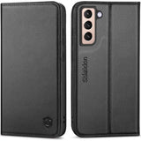 Shieldon - Mobiele Portemonnee Hoesje Galaxy S21 - Echt Lederen RFID Blokkering - Kaartsleuven en Stand - Zwart