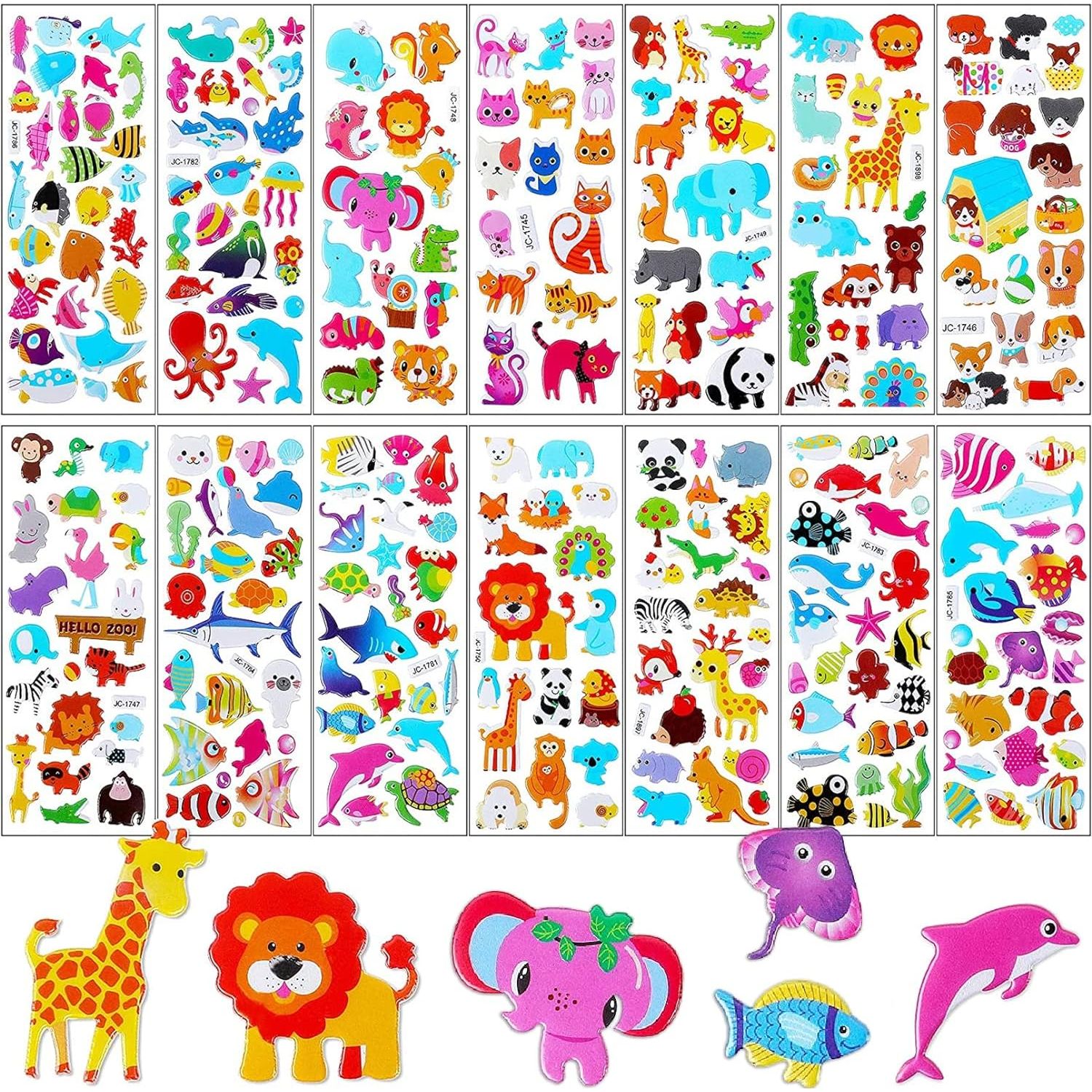 3D Zeeleven Stickers voor Kinderen - 14 Vellen - Puffy Zeedieren Stickers voor Jongens en Meisjes - Educatieve Beloningsstickers - Feestartikelen - Verjaardag - 17x7cm
