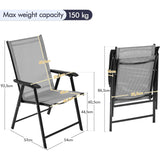 2 Stuks Plooibare Tuinstoelen Met Armleuningen – Opvouwbare Buitenstoelen Voor Terras, Balkon En Tuin – Textileen En Metaal – 150 kg Draagvermogen – 57 x 55,5 x 93,5 cm – Comfortabele Grijze Tuinmeubilair