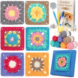 Complete Beginners Haakset - Crochet Set - Granny Squares Crochet Kit - 6 Stijlen Bloem Motieven - Inclusief 10 Kleuren Garen, Ergonomische Haaknaalden, Accessoires en Handleiding - Leer Haakvaardigheden