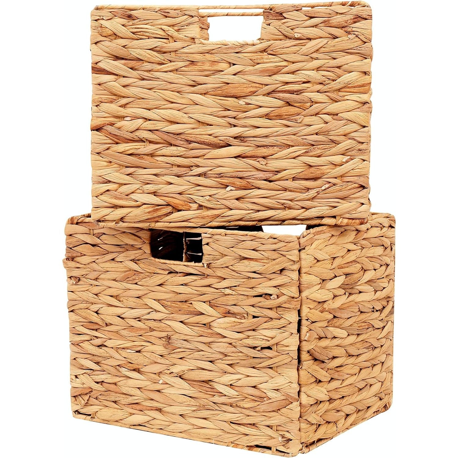 Set van 2 Natuurlijke Waterhyacint Opbergmanden 12x12 inch - Perfect voor Slaapkamer, Woonkamer & Kinderkamer, Stijlvolle Geweven Manden voor Schappen