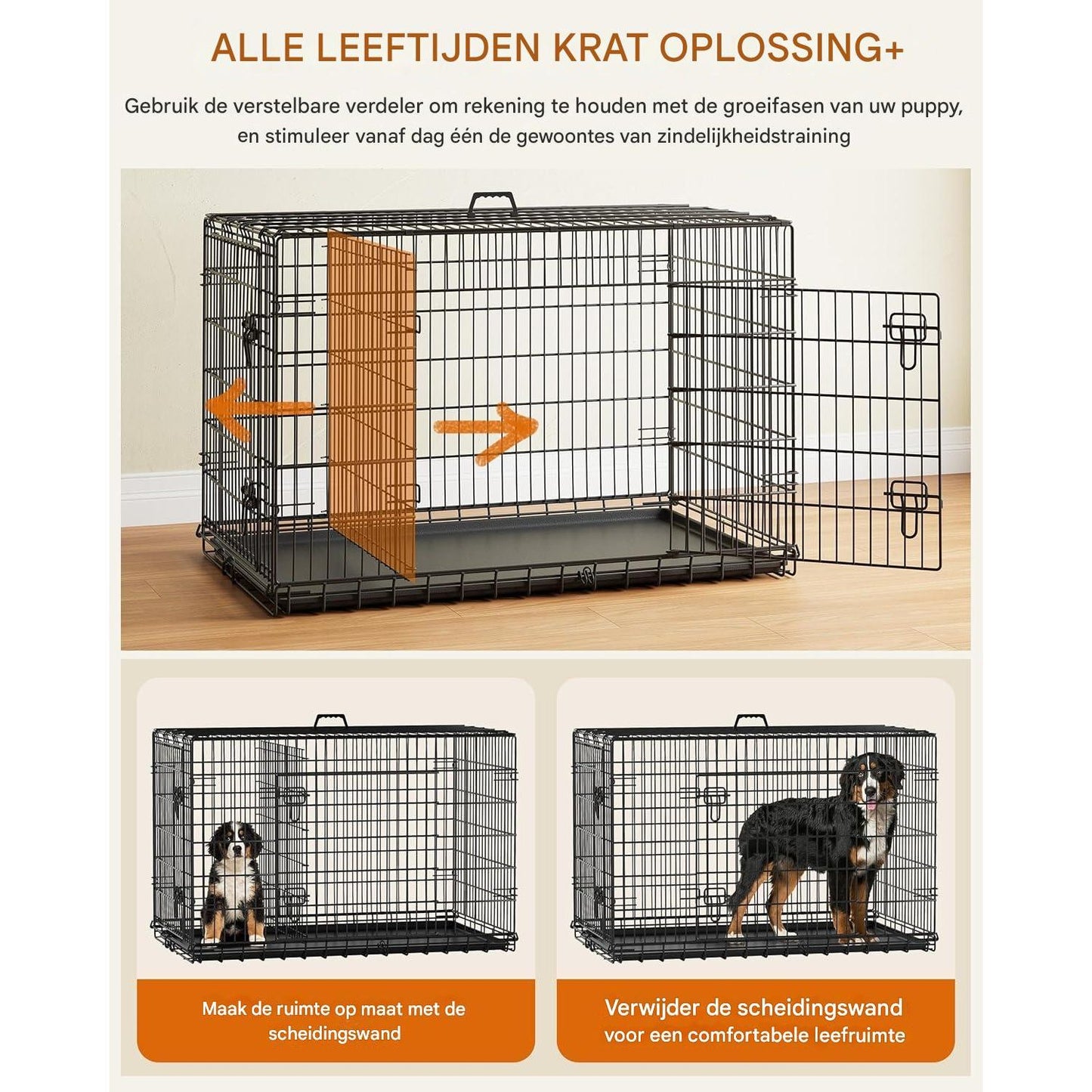 Yaheetech Inklapbare Hondenkooi - 107 x 60 x 66 cm - Hondenbox met 2 Deuren, Scheidingswand en Uittrekbare Bodemplaat - Draadkooi voor Middelgrote Honden - Geschikt voor Thuisgebruik en Reizen - Zwart