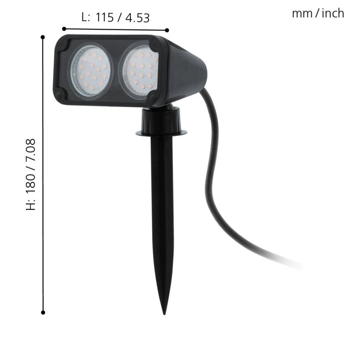 NEMA 1 Grondpin - LED Tuinspot - Zwart Kunststof - Verstelbare Kop - Inclusief GU10 LED - IP44 Spatwaterdicht - 3000K Warm Wit Licht - 250 Lumen - 115x115x180 mm - Met Kabel en Stekker
