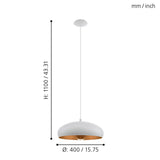 EGLO - MOGANO 1 Hanglamp - Modern Ontwerp in Wit Staal en Koper - Industrieel Design - Geschikt Voor E27 Lampen - Ideaal Voor Woonkamer, Eetkamer - Diameter 385mm