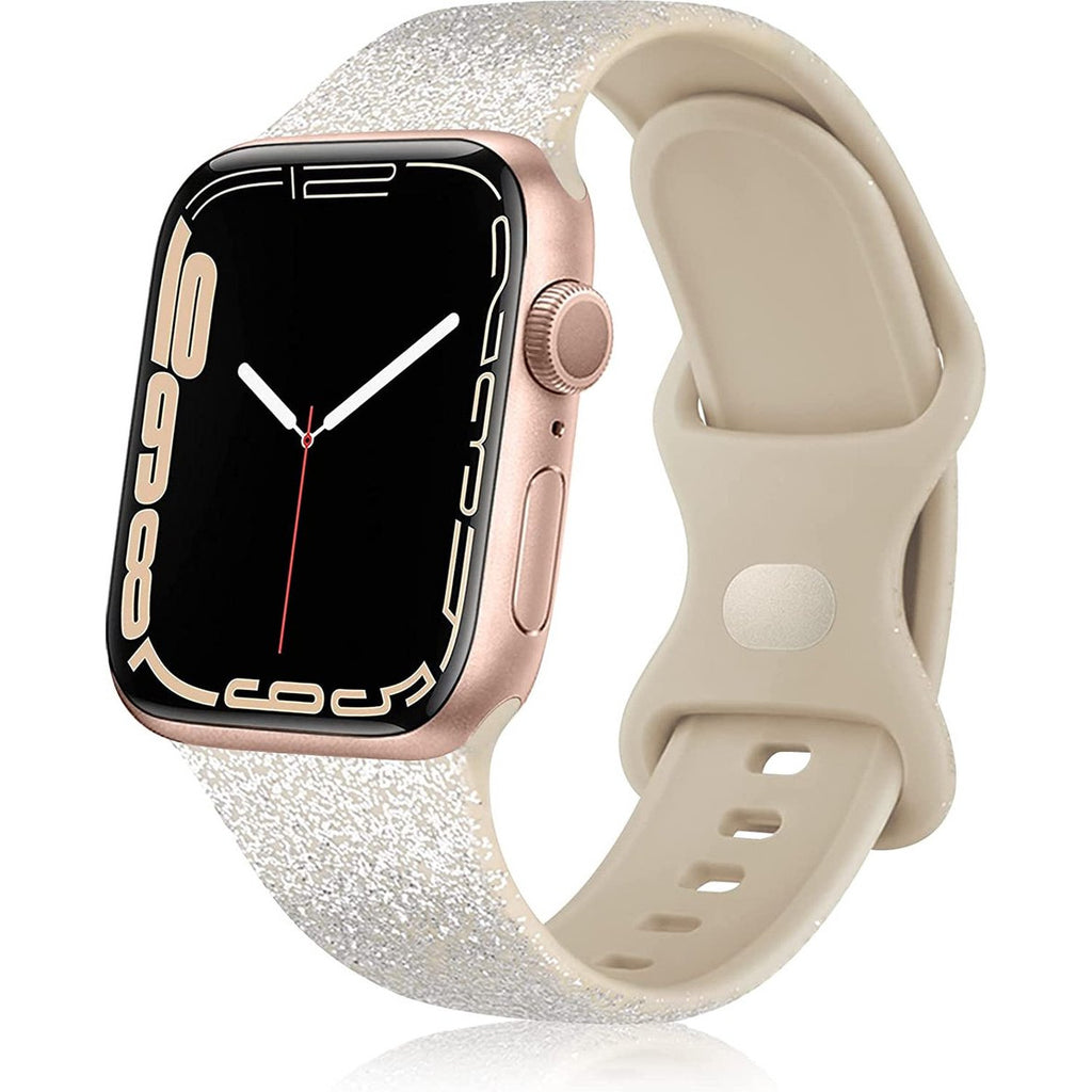 Vervangende Siliconen Sportband - Geschikt Voor Apple Watch - 38mm, 40mm, 41mm - Siliconen Fitness Bandje - Ademend - Comfortabel - Waterdicht - Geschikt voor Apple Watch Series 8, 7, 6, 5, 4, 3, 2, 1, SE - Glitter Goud