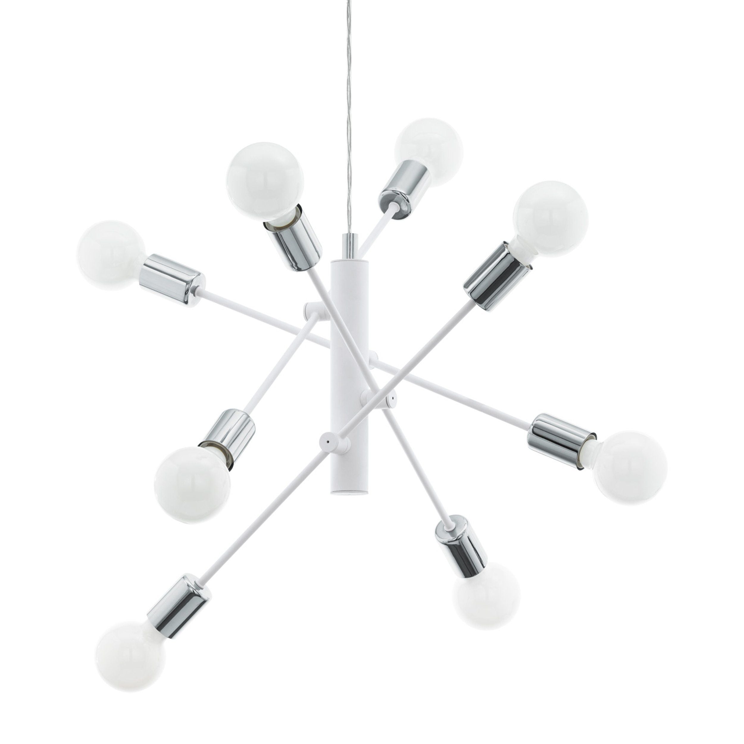 EGLO - GRADOLI Hanglamp - Wit Staal Met Chromen Details - 8 Verstelbare Armen - Minimalistisch En Futuristisch Design - Geschikt Voor E27 Lampen - 710mm Diameter - Verstelbare Hoogte Tot 1100mm