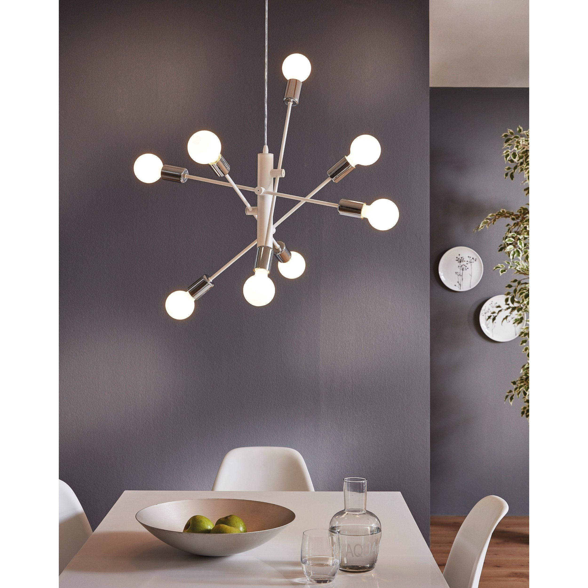 EGLO - GRADOLI Hanglamp - Wit Staal Met Chromen Details - 8 Verstelbare Armen - Minimalistisch En Futuristisch Design - Geschikt Voor E27 Lampen - 710mm Diameter - Verstelbare Hoogte Tot 1100mm