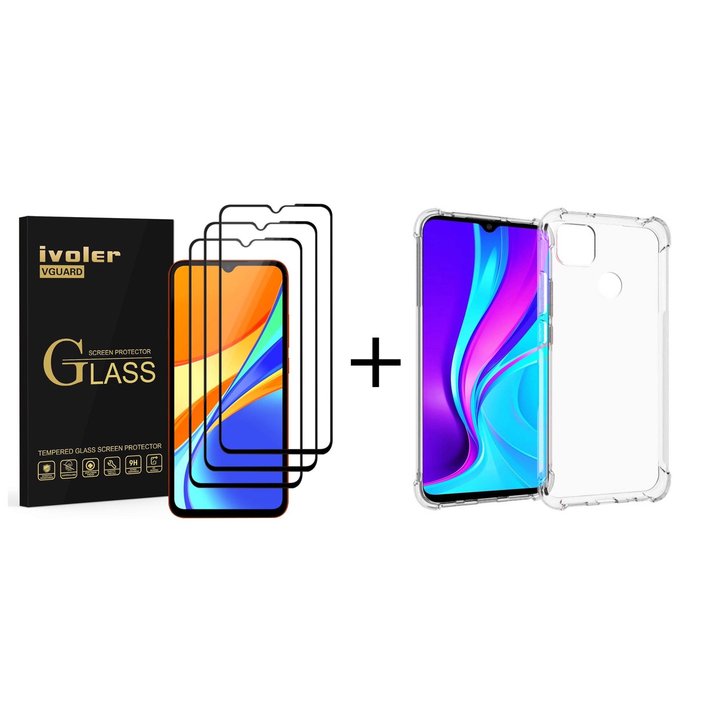 Complete Beschermingsset voor Xiaomi Redmi 10A / 9C / 9C NFC: Ultra-Dunne Transparante TPU Siliconen Hoes met 3 Stuks Gehard Glas Screenprotectors