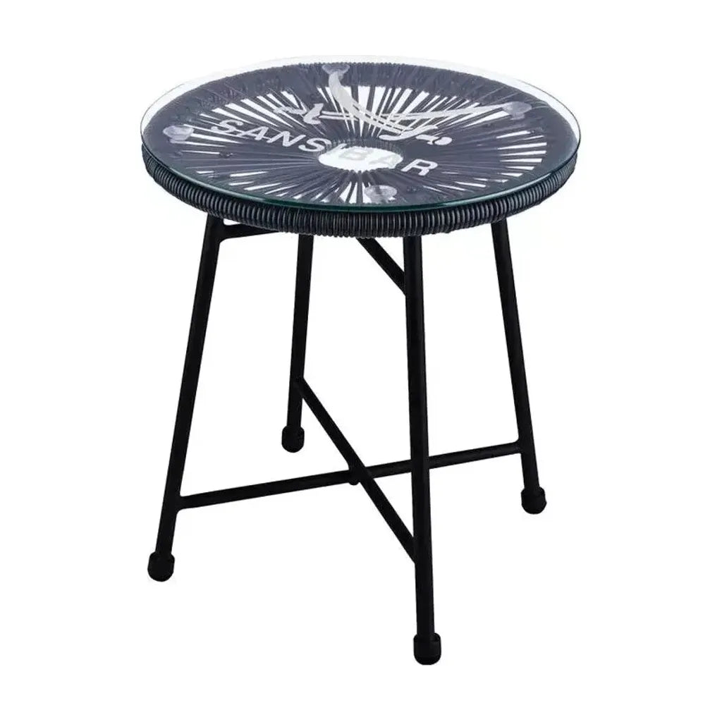 Ronde Bijzettafel - Ø40 cm - Weerbestendig - Gehard Glas met Logo - Indoor & Outdoor - 45 cm Hoog - Max. 15 kg - Zwart