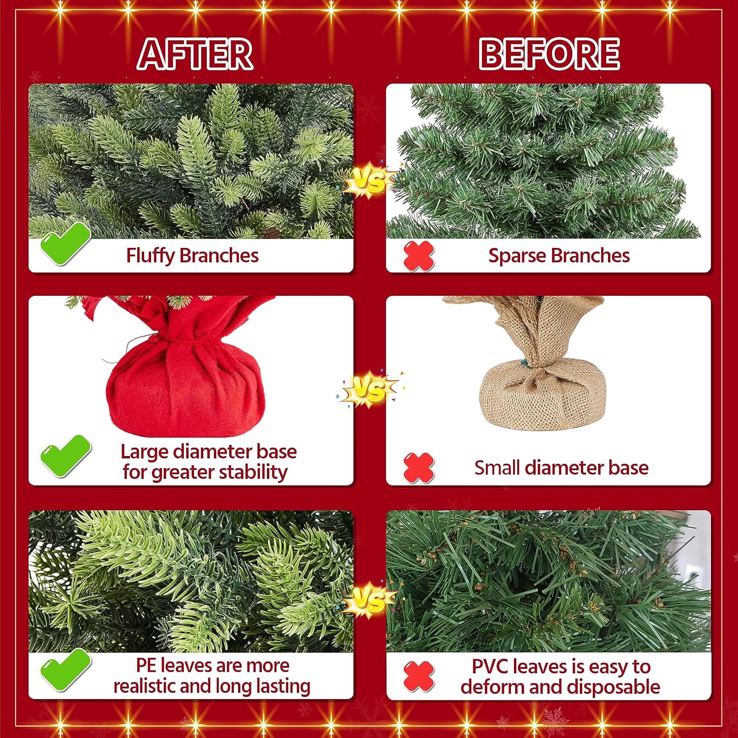 Yaheetech Mini Kunstkerstboom - 61 cm Hoog - Tafelkertboom met Cementbasis in Rode Stoffen Zak - Compacte Onverlichte Kerstdecoratie - Groene PE Naalden - 1 Stuk