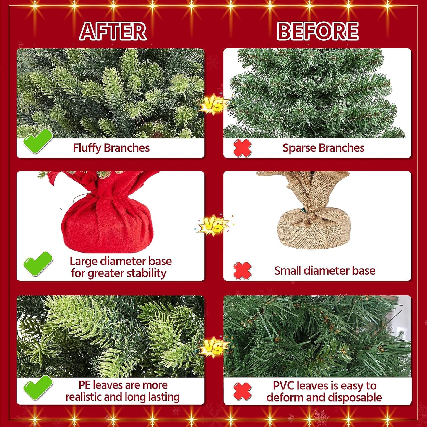 Yaheetech Mini Kunstkerstboom - 61 cm Hoog - Tafelkertboom met Cementbasis in Rode Stoffen Zak - Compacte Onverlichte Kerstdecoratie - Groene PE Naalden - 1 Stuk