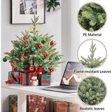 Yaheetech Mini Kunstkerstboom - 61 cm Hoog - Tafelkertboom met Cementbasis in Rode Stoffen Zak - Compacte Onverlichte Kerstdecoratie - Groene PE Naalden - 1 Stuk