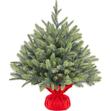 Yaheetech Mini Kunstkerstboom - 61 cm Hoog - Tafelkertboom met Cementbasis in Rode Stoffen Zak - Compacte Onverlichte Kerstdecoratie - Groene PE Naalden - 1 Stuk