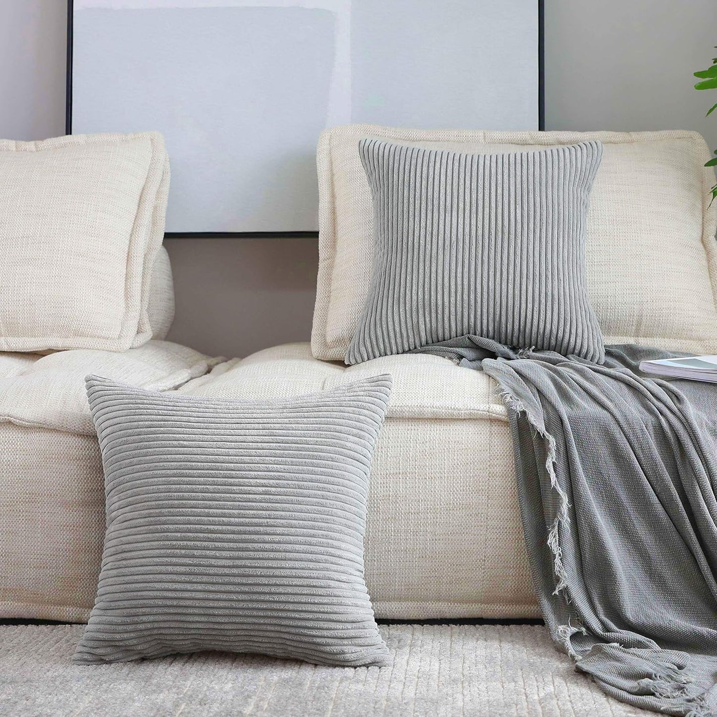 2 Stuks - Grijze Gestreepte Kussenhoezen Set 50 CM - Moderne Sierkussenslopen - Zachte Katoenen Kussenhoezen Voor Woonkamer En Slaapkamer - Luxe En Duurzame Kussenovertrekken - Eenvoudig Wasbare Kussenhoezen - Stijlvolle Grijze Kussenbekleding
