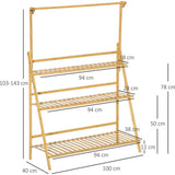 Bamboe Plantenrek – 3-Laags Opvouwbare Plantenstandaard – Plantentrap met Ophangrek – Bloementrap voor Binnen & Buiten – Houten Plantenhouder – Decoratief Bloemenrek – 100 x 40 x 96 cm – Inclusief Tuingereedschap & Haken – Ruimtebesparend & Stevig