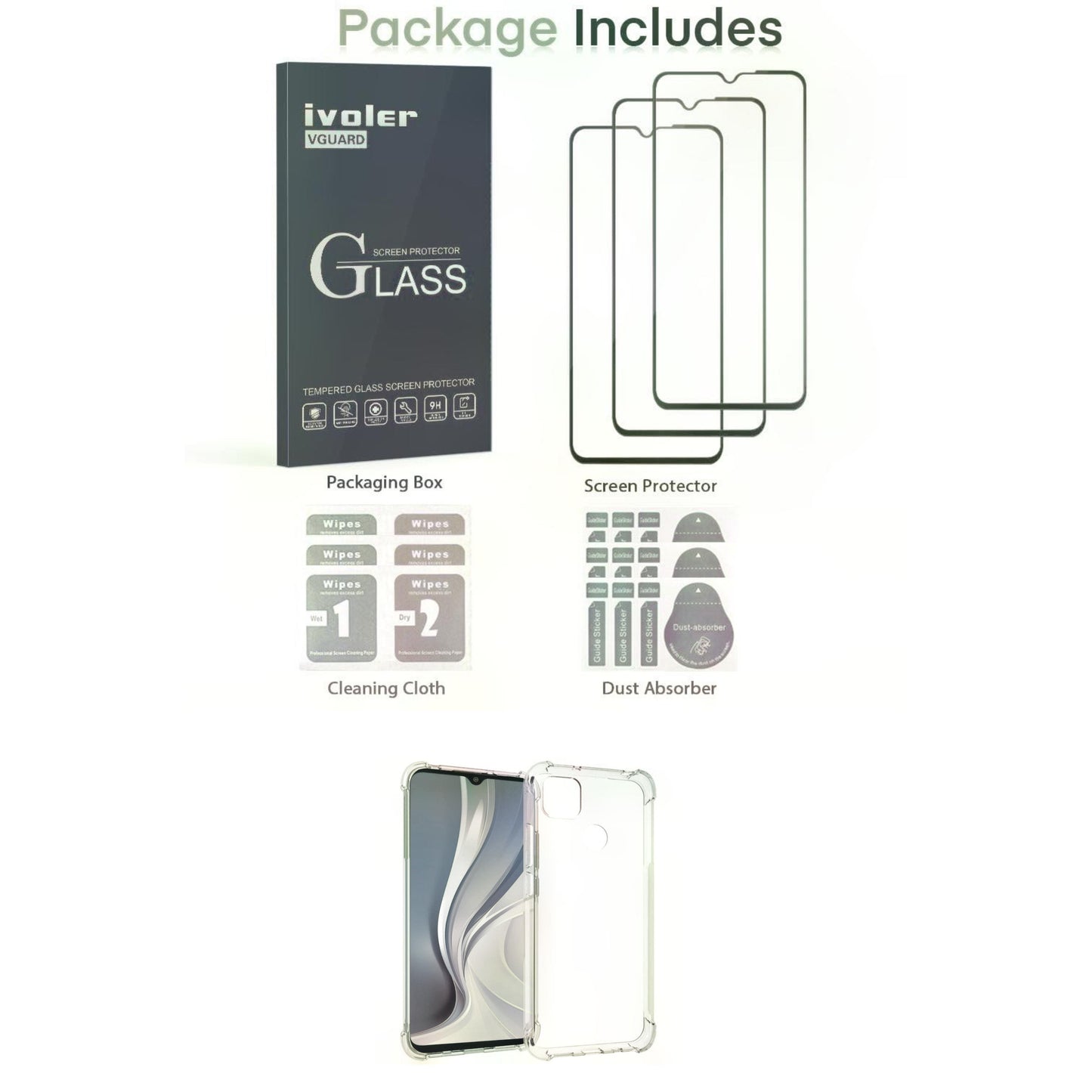 Complete Beschermingsset voor Xiaomi Redmi 10A / 9C / 9C NFC: Ultra-Dunne Transparante TPU Siliconen Hoes met 3 Stuks Gehard Glas Screenprotectors