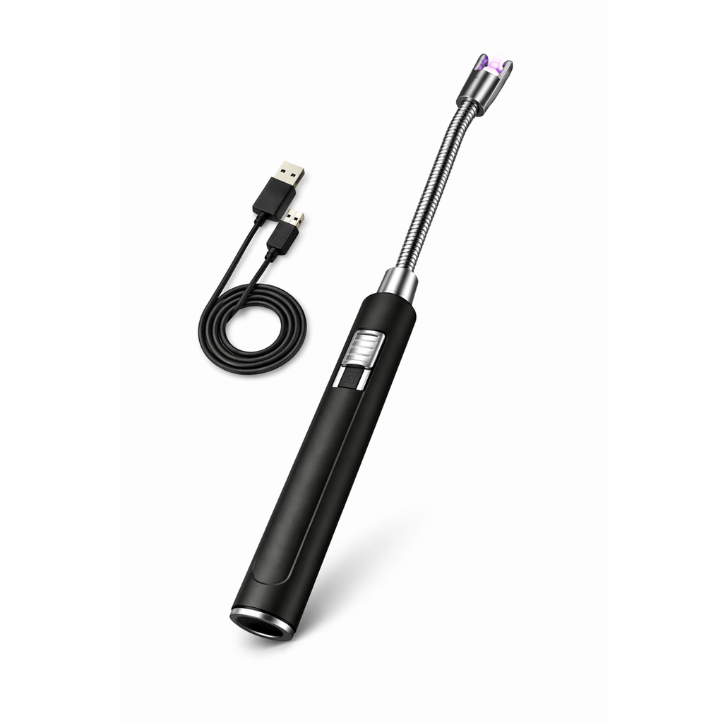 USB elektrische aansteker – oplaadbare plasma aansteker met flexibele hals – gasloze keuken aansteker – lithium batterij lighter – windbestendige boog aansteker – LED indicator – zwart – eco alternatief voor gasaanstekers