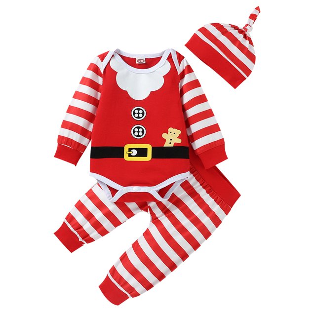 Baby Kerstoutfit Set - Romper, Broek & Muts - Feestelijke Babykleding - Comfortabele Katoenmix