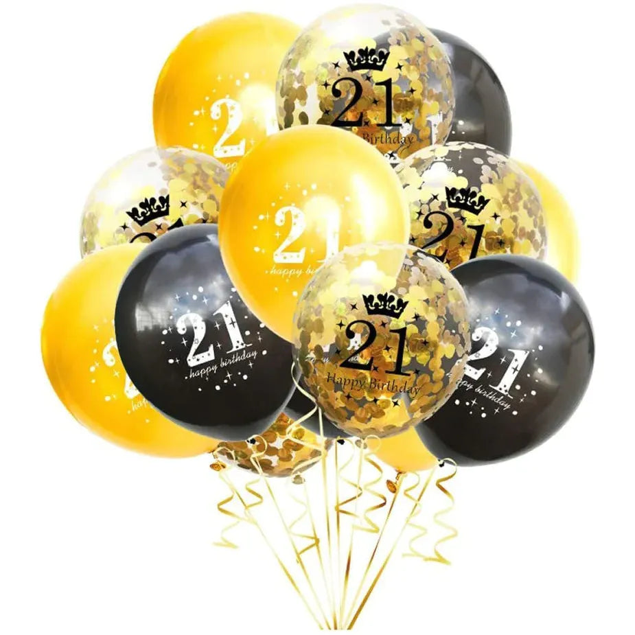 Feestelijke 17/ 21/ 30/ 50ste Verjaardagsballonnen Set - 18 Elegante Stuks in Zwart, Roségoud & Confetti - Ideaal voor Verjaardagsdecoratie van Mannen en Vrouwen - Inclusief Gouden Confetti Ballonnen, Groot Formaat voor een Onvergetelijke Viering