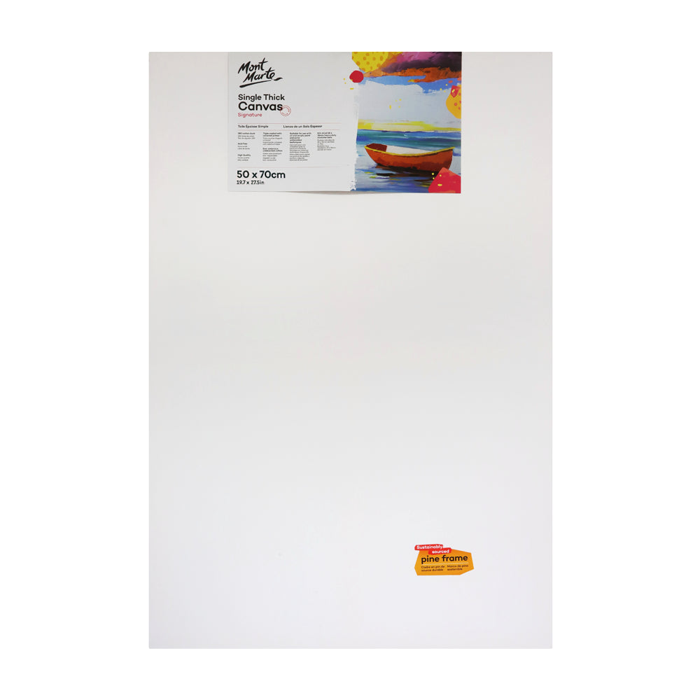 Set van 2 - Mont Marte Signature Canvas Enkel Dikke Schildersdoek – 50 × 70 cm – Katoenen Doek met Acryl Titanium Primer op Houten Frame, Klaar voor Acryl- en Olieverf