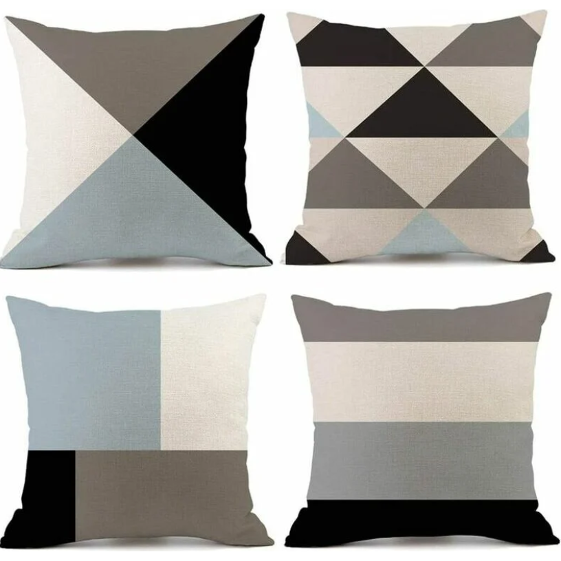Set van 4 Kleurrijke Geometrische Kussenslopen - Linnen Kussenhoezen - Decoratieve Vierkante Hoezen voor Thuis, Slaapkamer, Sofa - 45x45cm