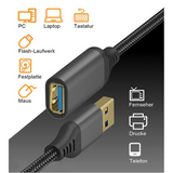 USB 3.0 Verlengkabel 3M - Hoge Snelheid 5Gbps Dataoverdracht - USB Mannelijk Naar USB Vrouwelijk -Geschikt Voor Laptop, Printer, Camera, Flash Drive & Scanner - Zwart
